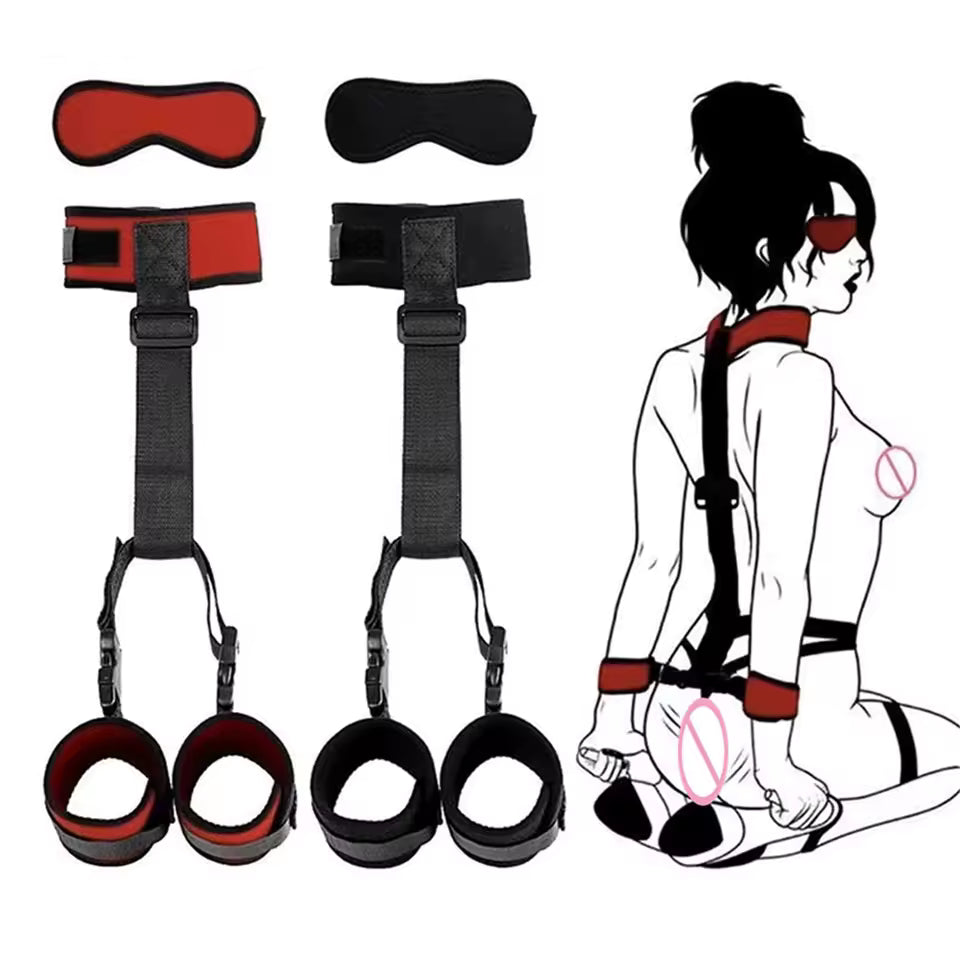 Plush Bondage Collar and Cuffs Set - Behind-the-Back Restraint Straps