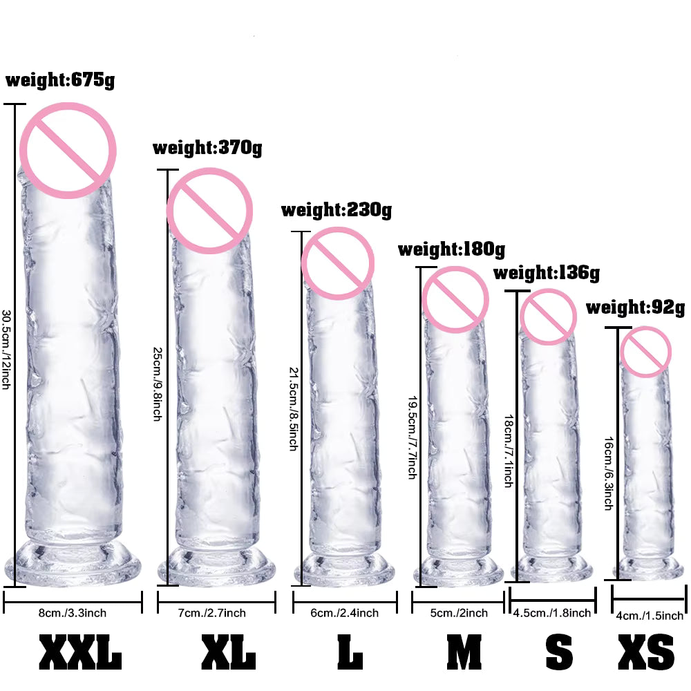Realistic Transparent Dildo - 6 Sizes Soft Vaginal & Anal Massager