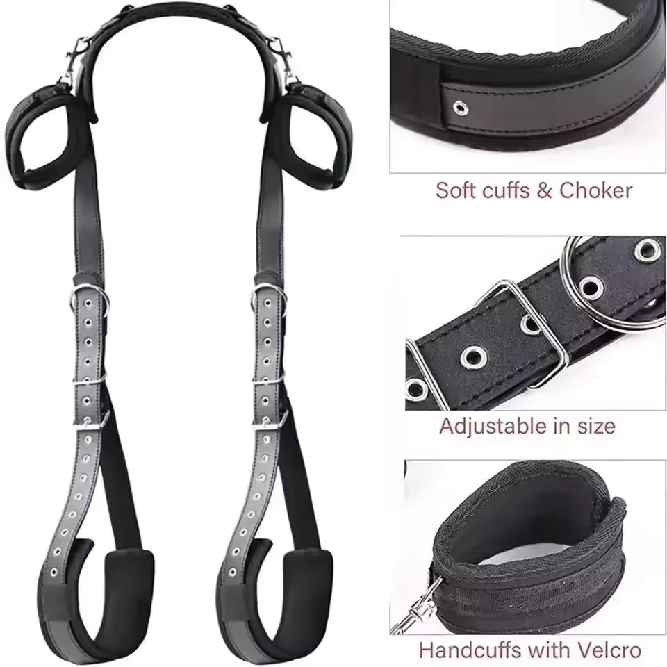 SM Bed Bandage Straps & Harness - Adjustable Handcuffs & Ankle Cuffs Kit