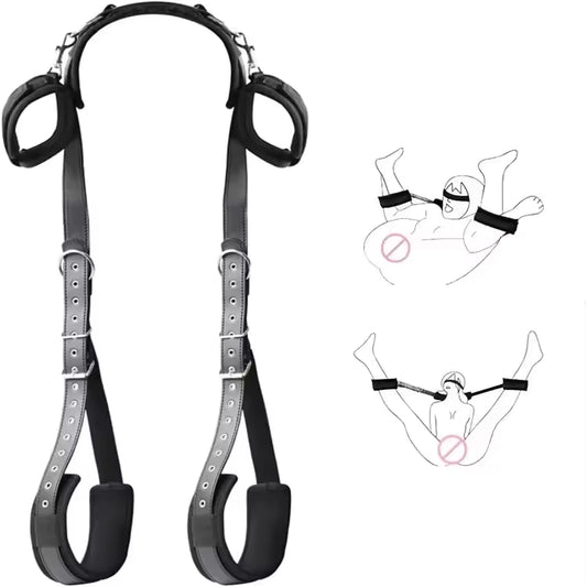 SM Bed Bandage Straps & Harness - Adjustable Handcuffs & Ankle Cuffs Kit