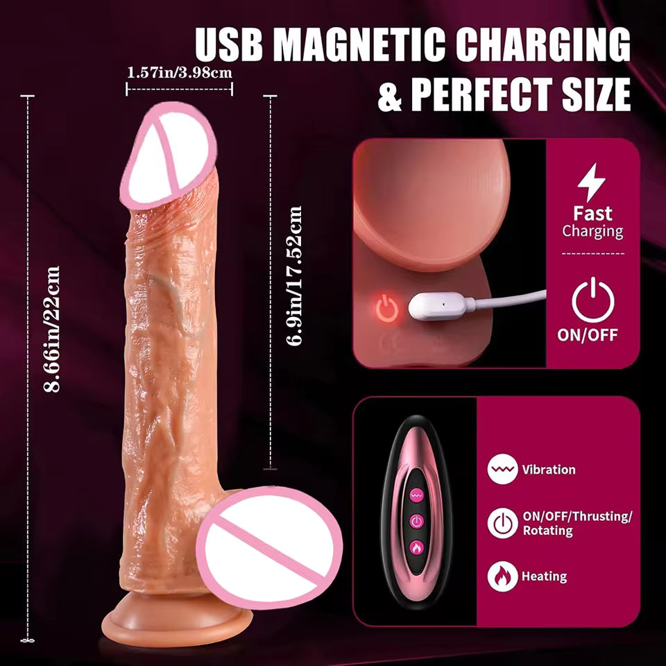 Powerful Telescopic Vibrating Dildo with Intelligent Heating