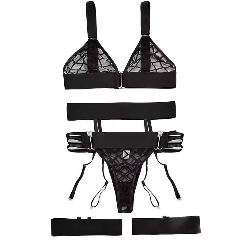 Sexy Sheer Bra and Panty Garter Lingerie Set