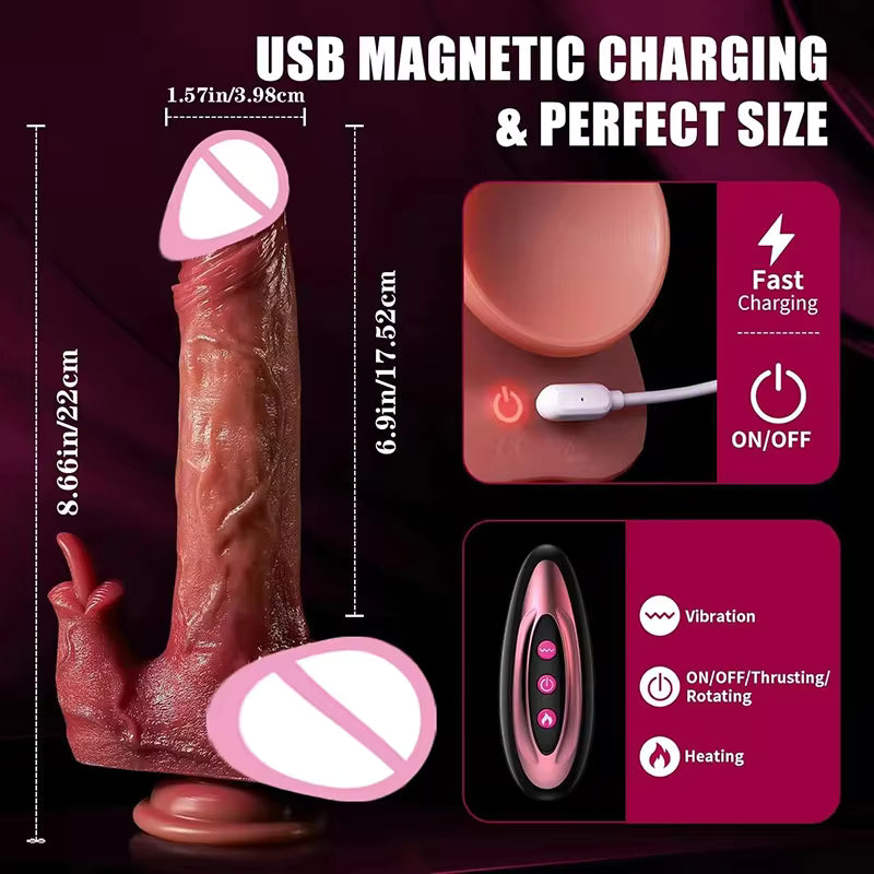 Powerful Telescopic Vibrating Dildo with Intelligent Heating