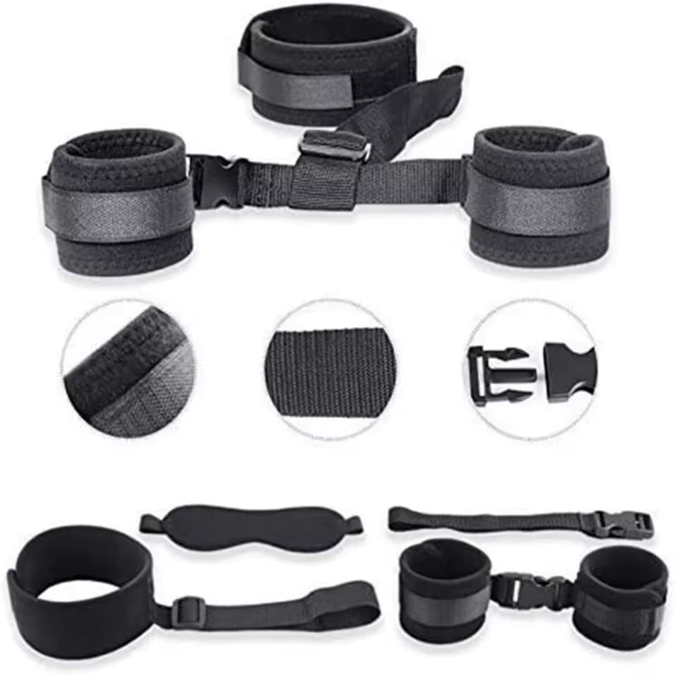 Plush Bondage Collar and Cuffs Set - Behind-the-Back Restraint Straps