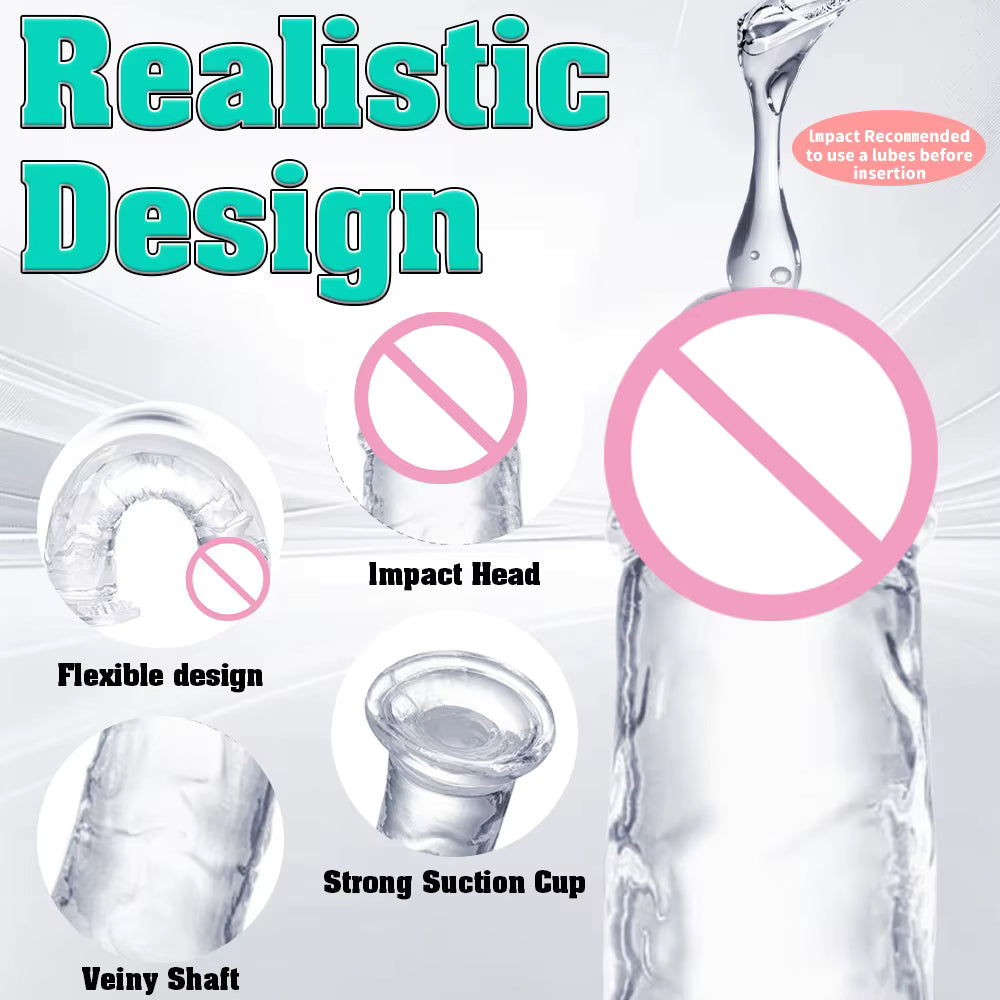 Realistic Transparent Dildo - 6 Sizes Soft Vaginal & Anal Massager