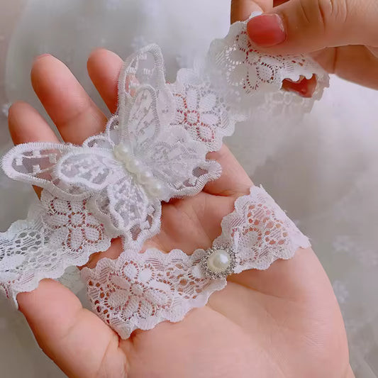 2Pcs Bridal Butterfly Lace Garters with Pearls