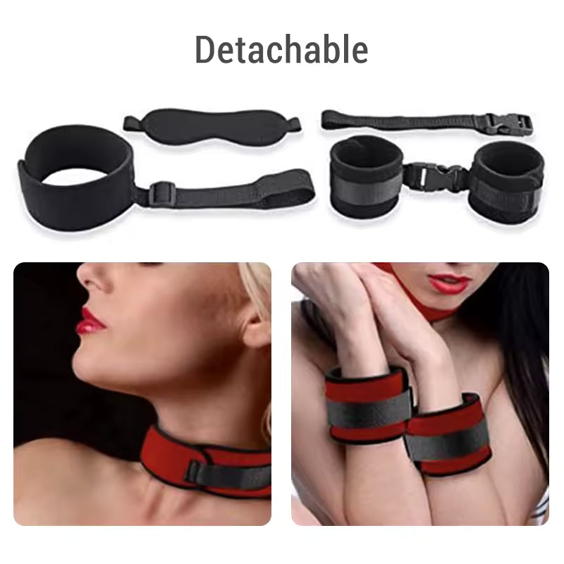 Plush Bondage Collar and Cuffs Set - Behind-the-Back Restraint Straps