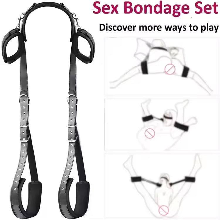 SM Bed Bandage Straps & Harness - Adjustable Handcuffs & Ankle Cuffs Kit