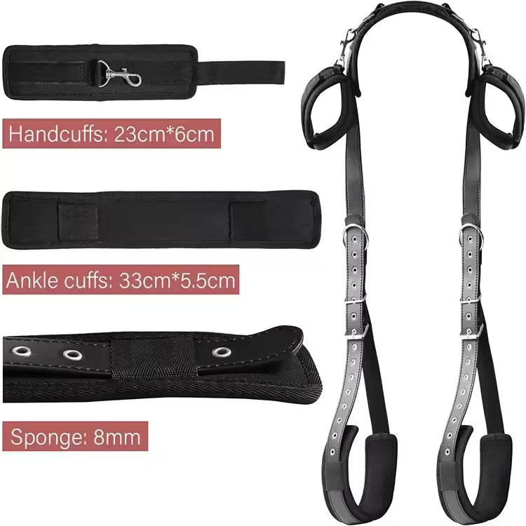 SM Bed Bandage Straps & Harness - Adjustable Handcuffs & Ankle Cuffs Kit